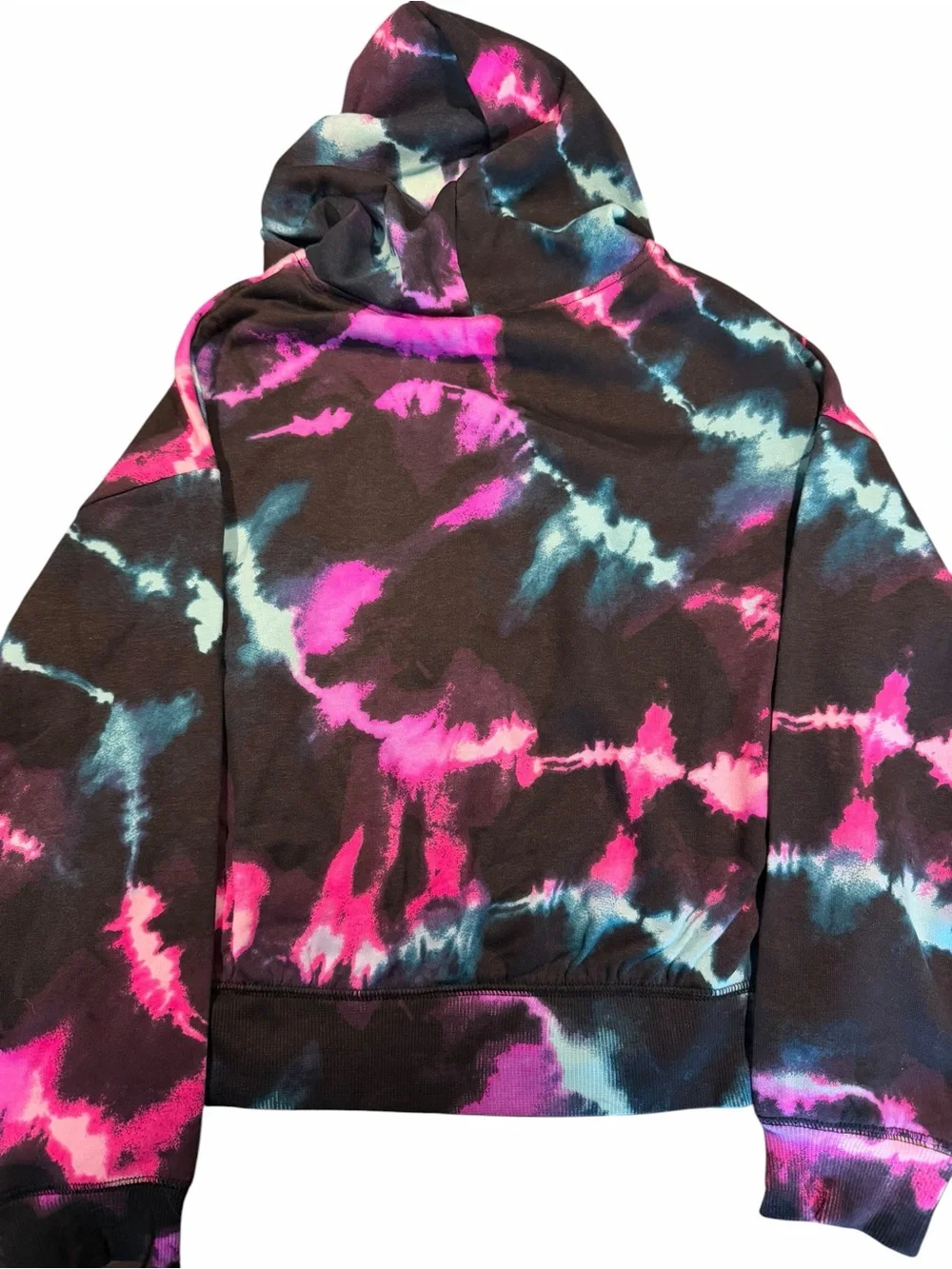Justice Black Tie-Dye Hoodie with Pink & Teal Accents